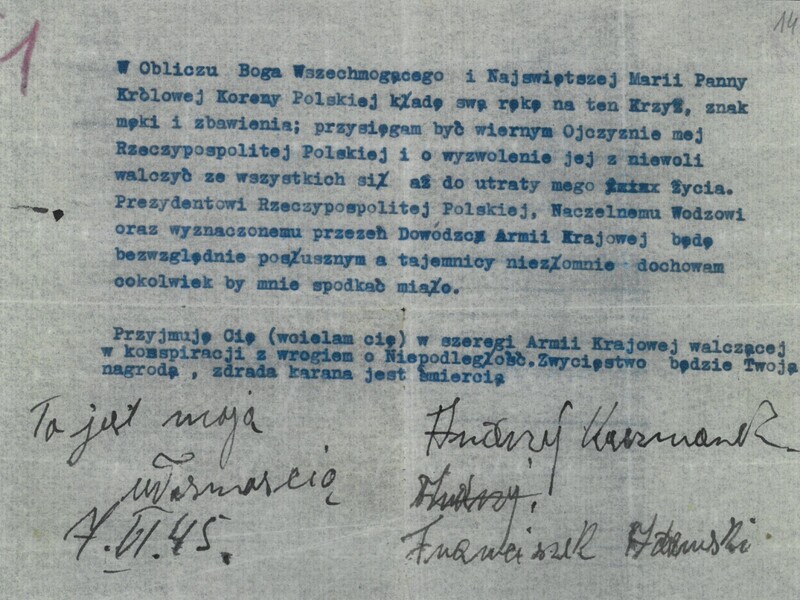 3. Rota przysięgi składanej przez podkomendnych Alojzego Bruskiego Graba